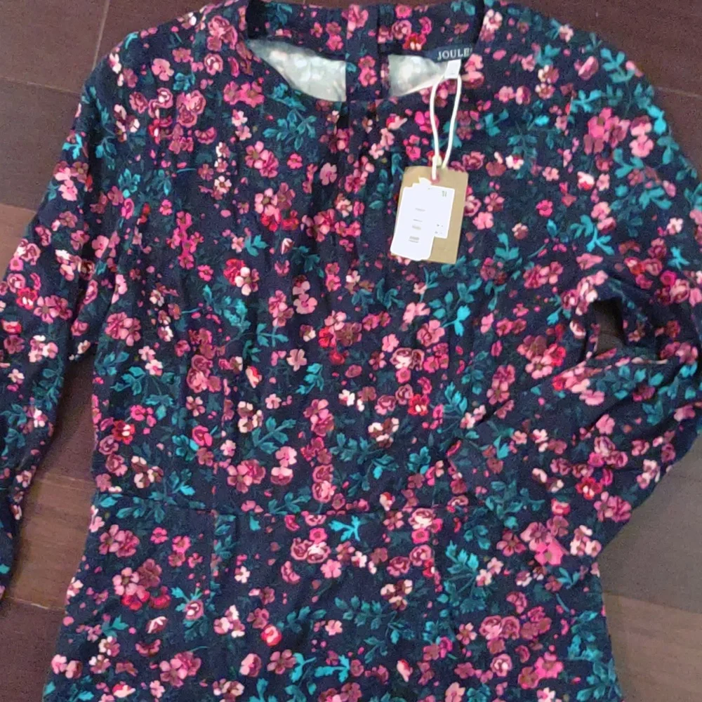 Joules pink and blue floral dress size 6 ruffle bottom - Picture 2 of 5